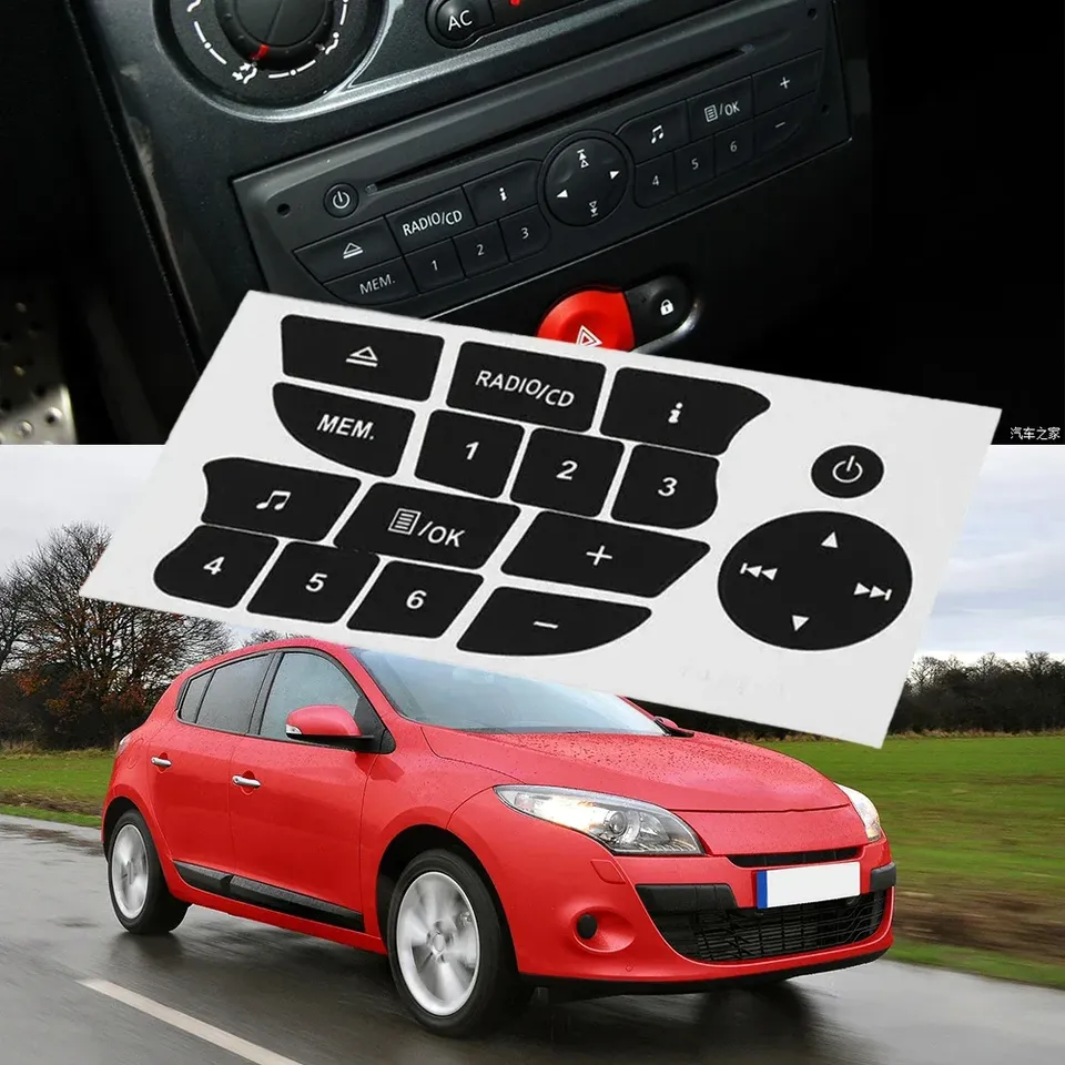 

Наклейки для ремонта автомобильных кнопок аудио, наклейки для Clio For Megane 2009-2011, наклейки для ремонта кнопки радио, декоративные наклейки для автомобиля
