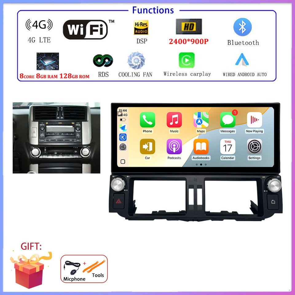 

12,3 "Android 14.0 CarPlay 4G WiFi GPS навигация стерео мультимедийный плеер автомобильный радиоприемник для Toyota Land Cruiser Prado 150 2010-2013