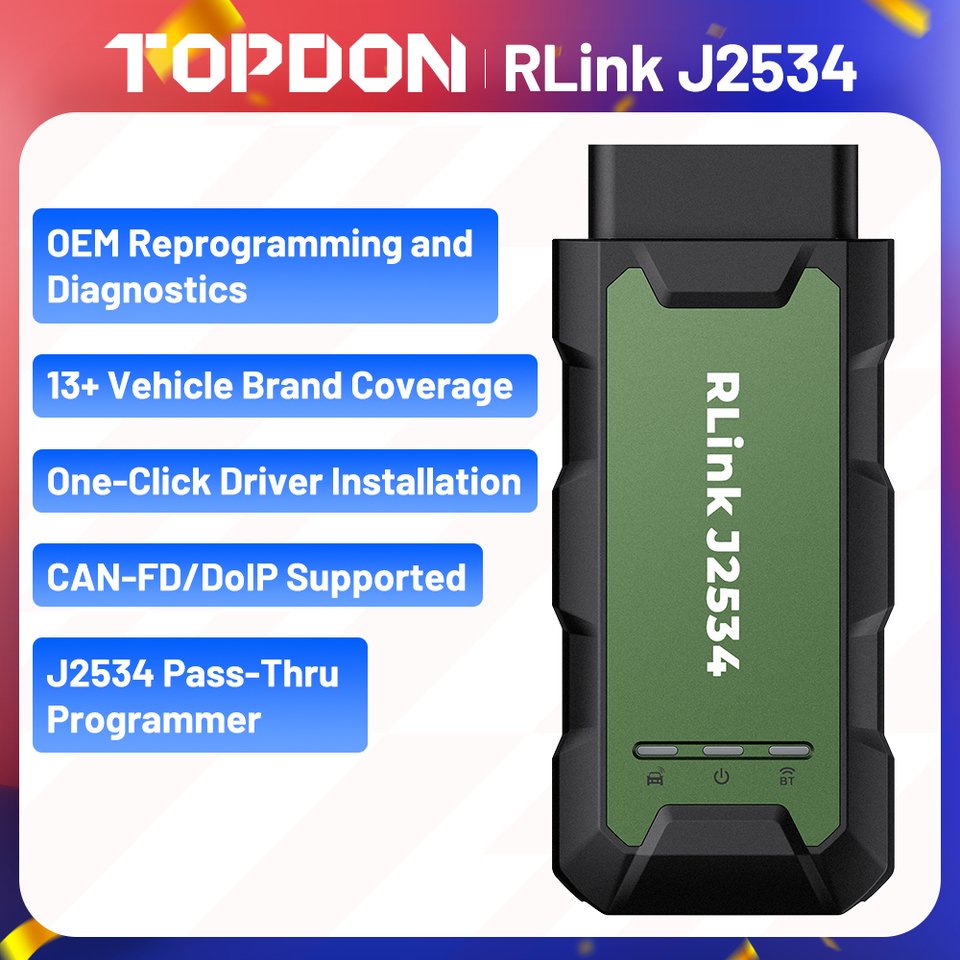 

TOPDON RLink J2534 Проходной программатор OEM Инструмент для репрограммирования и диагностики Улучшенный J2534 VCI