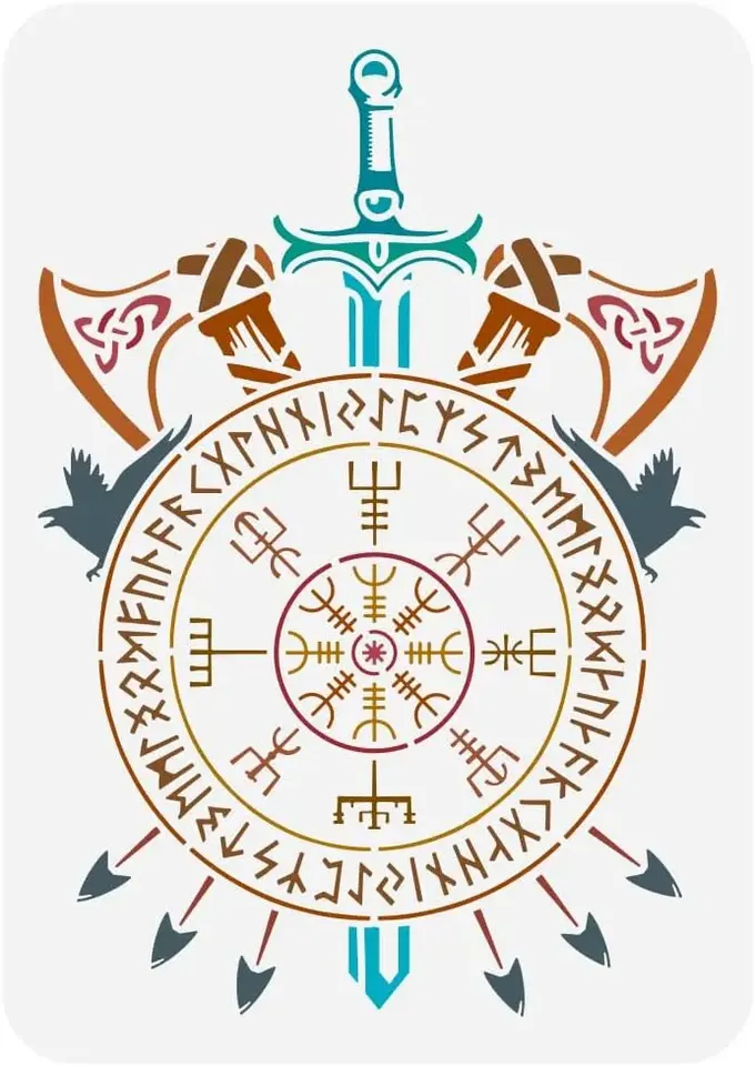 

Трафарет для рисования оружием викингов Vegvisir