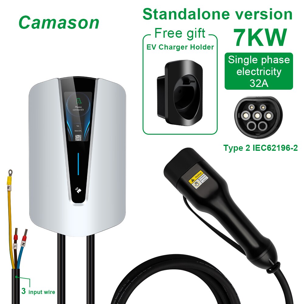 

Автомобильное зарядное устройство Camason EV типа 2, зарядная станция для электромобилей, настенный ящик 220 В/7 кВт, 3 фазы, 21 кВт, полюсный терминал, WIFI, умная версия