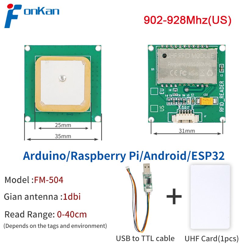 

Модуль RFID FONKAN небольшого размера 50*50 мм с антенной 3dBi UHF RFID 902-928 МГц Универсальный модуль для интерфейса Raspberry Pi TTL232