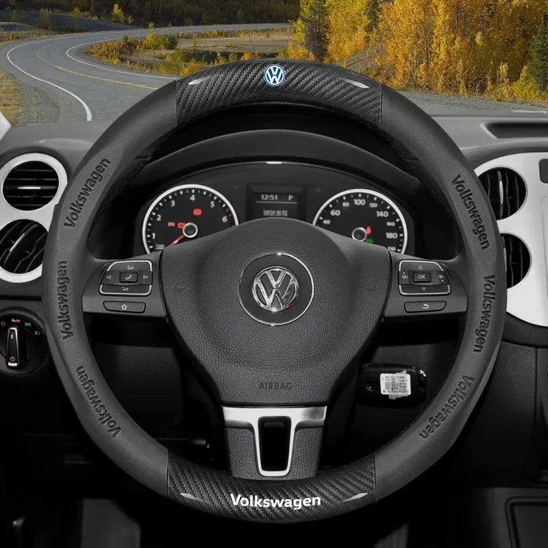 

Кожаный чехол на руль автомобиля из углеродного волокна для Volkswagen T-ROC T-Cross Touareg Polo Passat Golf 5 GTI Beetle Magotan Tiguan