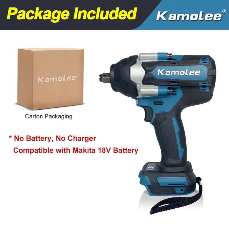 

Kamolee Бесщеточный электрический ударный гайковерт 1800 Н·м 1/2 дюйма