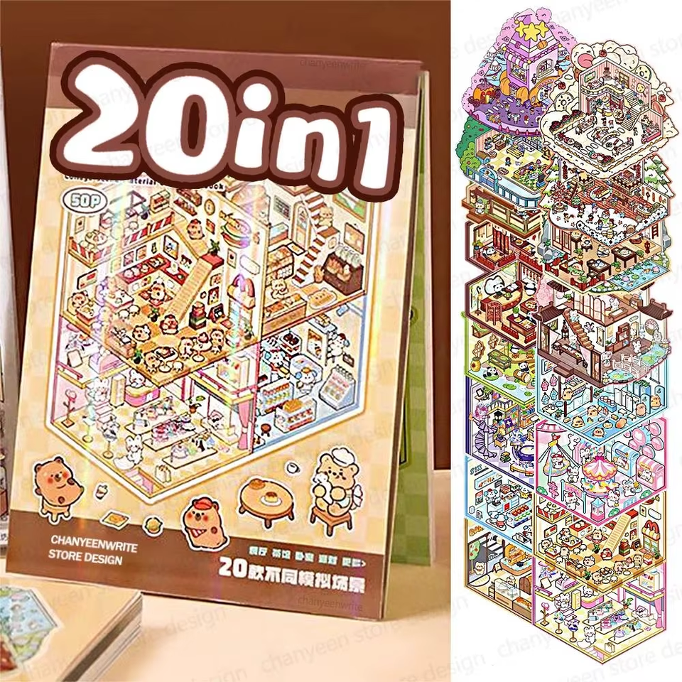 

3D пейзаж, 20 шт., коллекция наклеек, книга, альбом, мультяшная сцена, сделай сам, игрушка, игра, фестиваль, подарок на день рождения для ребенка, девочки, 20 в 1