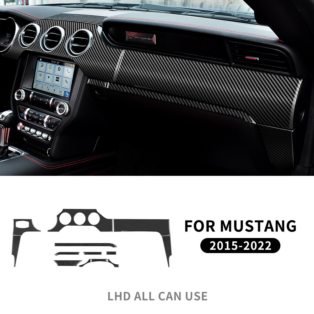

Наклейка для Ford Mustang 2015 2016 2017 2018 2019 2020 2021 2022 из натурального углеродного волокна, панель приборной панели автомобиля, внутренняя отделка RHD LHD