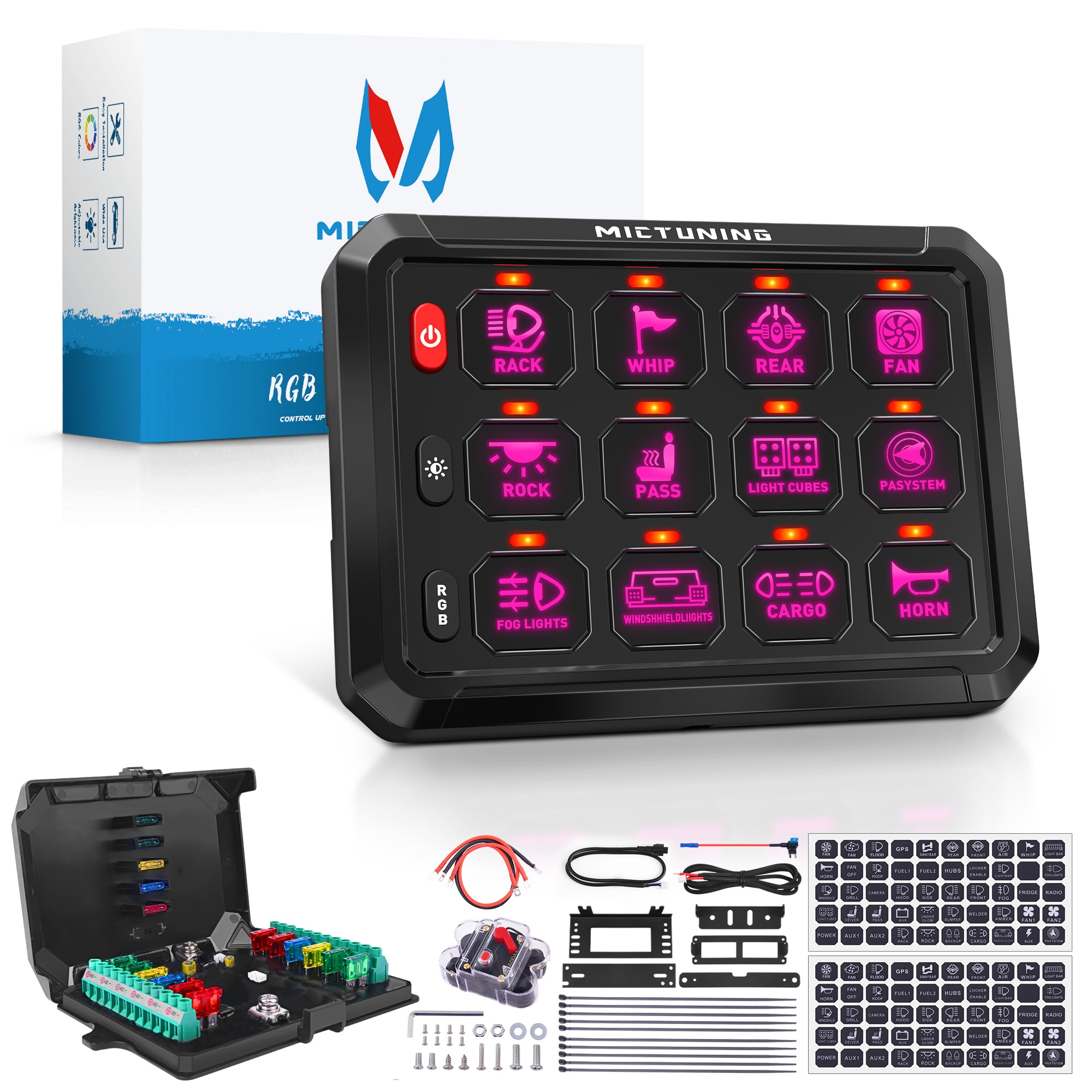 

Панель переключателя включения/выключения Mictuning RGB 12 групп, универсальная система питания, Электронная релейная система для внедорожников, кемперов, домов на колесах