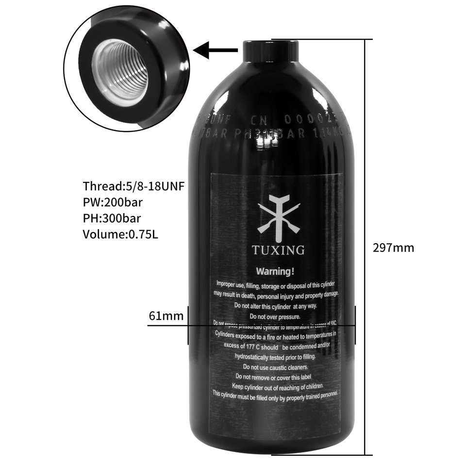 

Алюминиевый цилиндр TUXING 0.75L черного цвета
