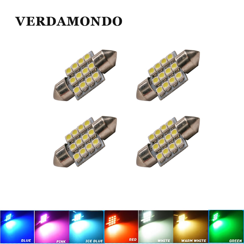 

4 шт. Супер яркие 31 мм12 SMD 3528 Салон автомобиля Купол Гирлянда Светодиодные лампы Белый Теплый белый Красный Зеленый Синий Ледяной синий Розовый