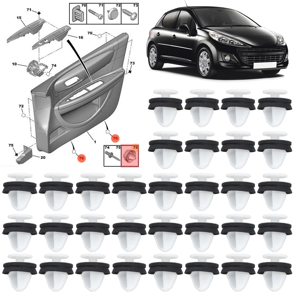 

30x для Citroen C2 C3 C4 Picasso Peugeot 206 207 307 308 508 807 Внутренняя дверная карта автомобиля, накладка на панель, зажимы для стойки, фиксатор 6991.Y8