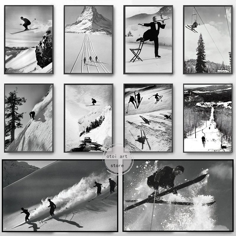 

Винтажный черно-белый постер для фотосъемки "Люди катаются на лыжах" на холсте
