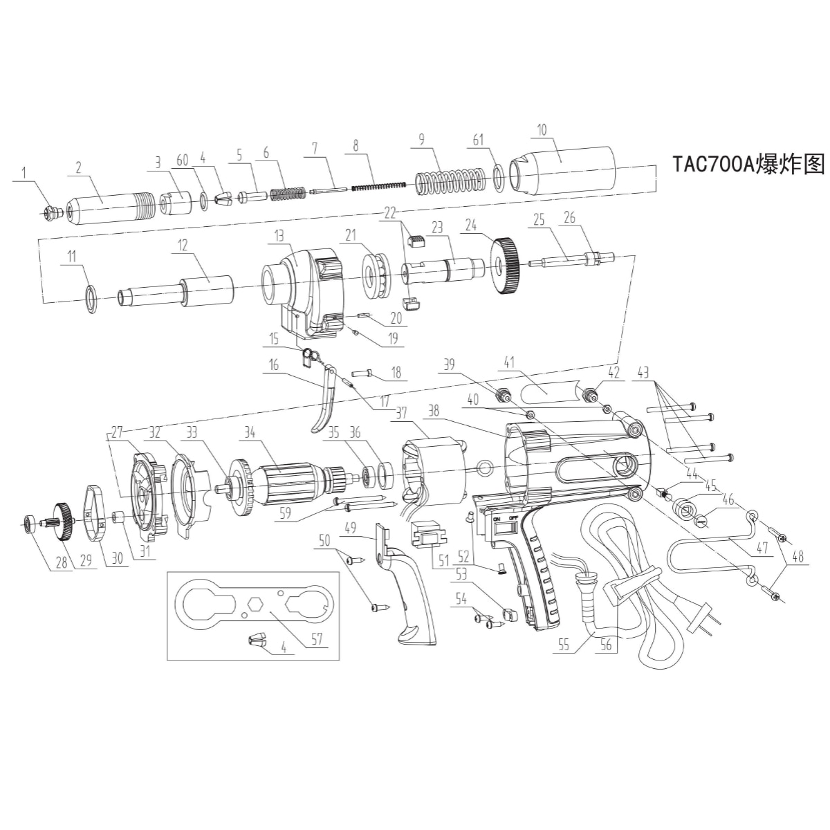 

Запасные части для электрического заклепочника TAC700, TAC700A, SK1008
