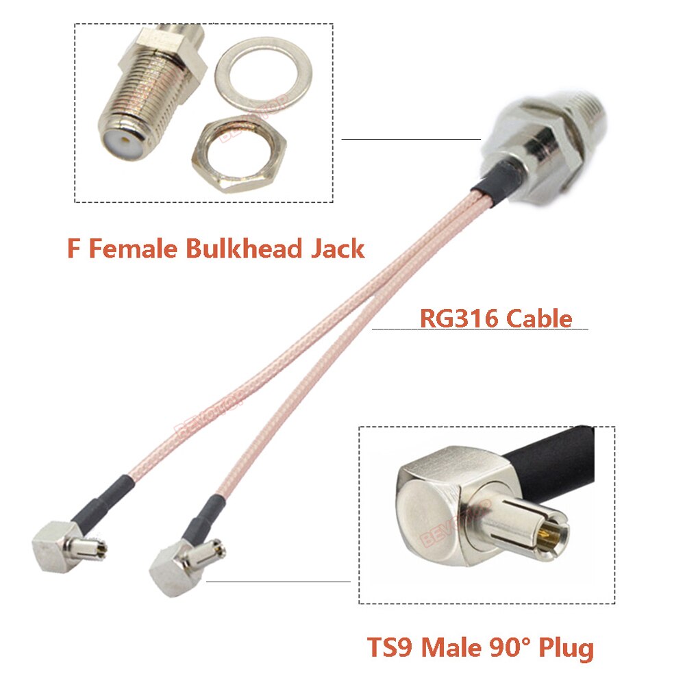 

BEVOTOP Разветвитель кабеля RG316 F Female на 2x TS9/CRC9 10см-2м