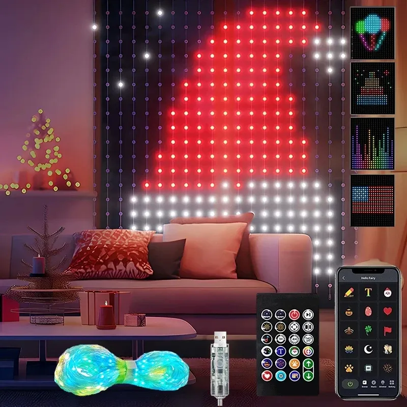 

Умный RGB занавес, светодиодные гирлянды, сделай сам, текстовая гирлянда, гирлянда, водонепроницаемая USB-гирлянда для спальни, рождественский декор, лампа