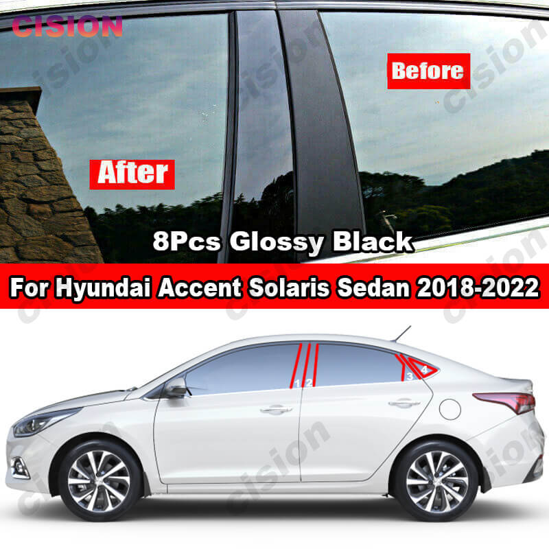 

Зеркальный эффект для Hyundai Accent Solaris 2018-2022, оконная дверная колонна, столб, Обложка, отделка, глянцевая черная наклейка из углеродного волокна
