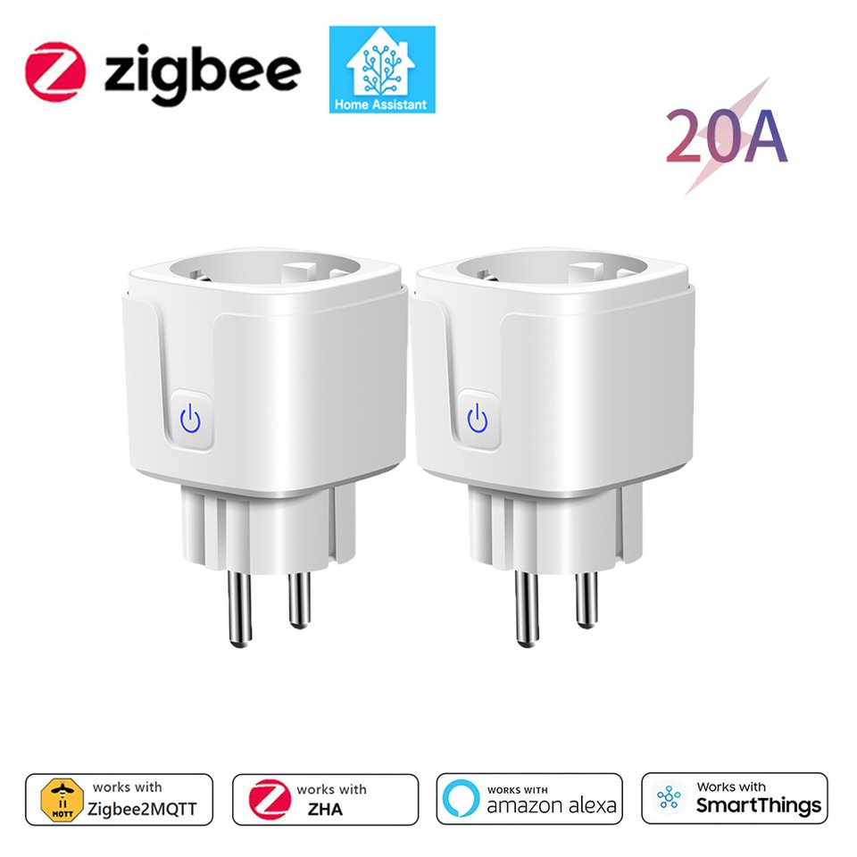 

Умная розетка Zigbee EU для домашнего помощника, умная розетка 20A/16A с функцией мониторинга мощности, управление через приложение, работает с Alexa Z2M