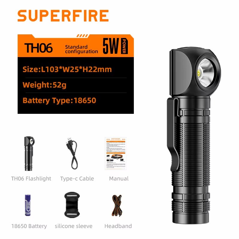 

SUPERFIRE TH06 перезаряжаемый налобный фонарь