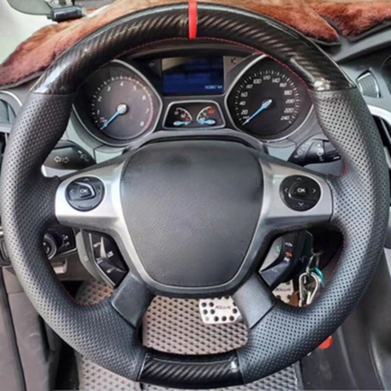 

Автомобильные аксессуары, Кожаная оплетка из углеродного волокна для Ford Focus 3 2012-2014 KUGA Escape 2013-2016