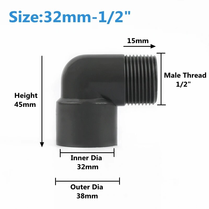 

SHSMFC Белый ПВХ соединитель 20 25 32 мм до 1/2" 3/4" 1" 90 градусов