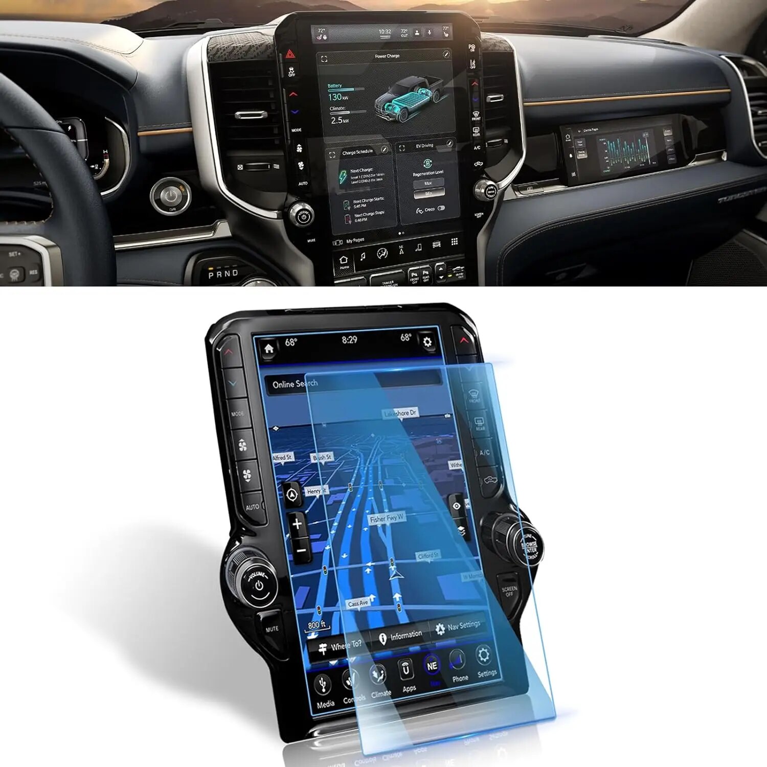 

Для 2024 2023 Dodge Ram 1500 2500 3500 TRX 12 дюймов ЖК сенсорный экран навигация GPS Защита аксессуары Закаленное стекло пленка
