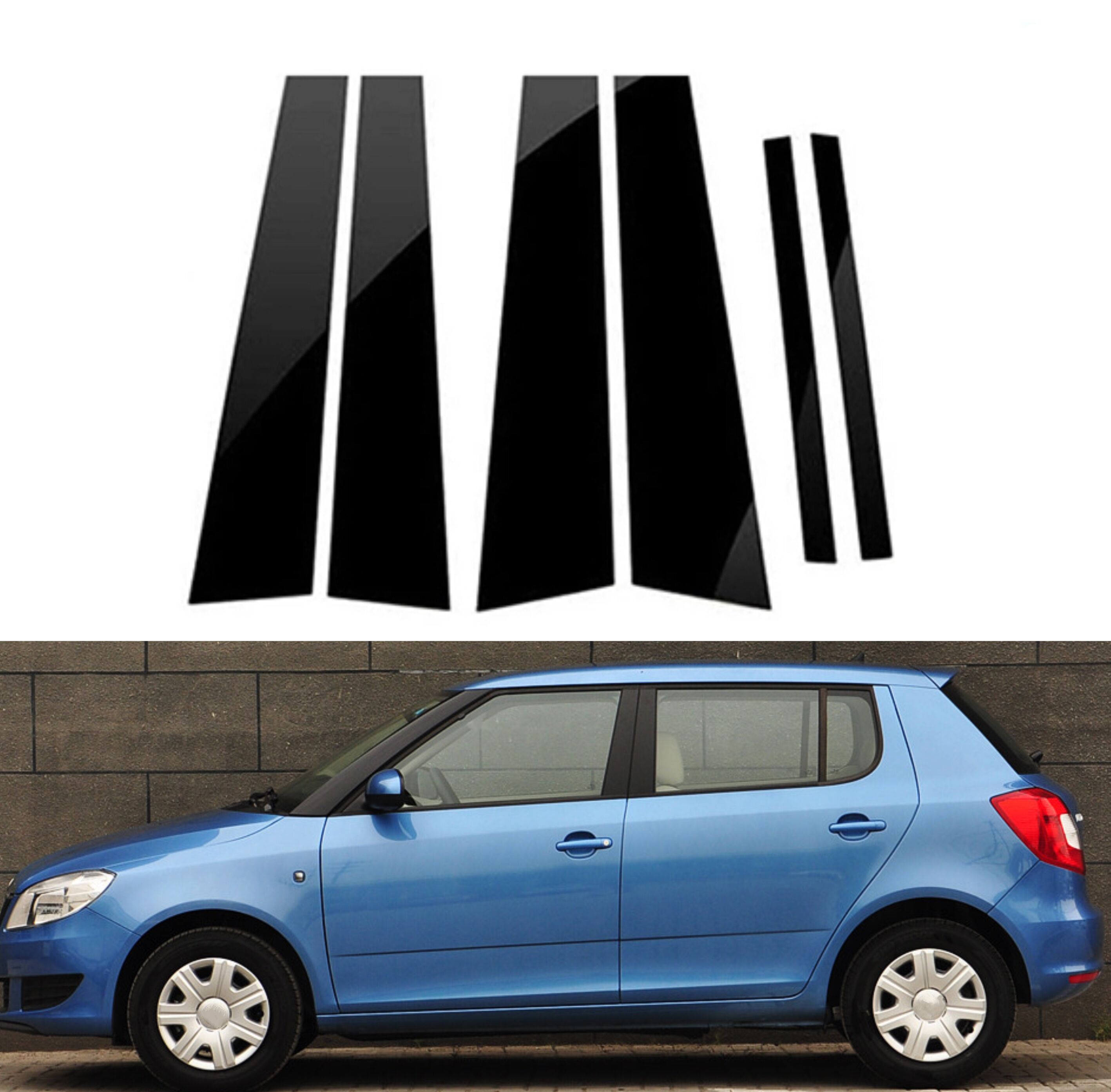 

6 шт., глянцевые черные стойки для Skoda Fabia 2007 2008 2009 2011 2012 2013 2014