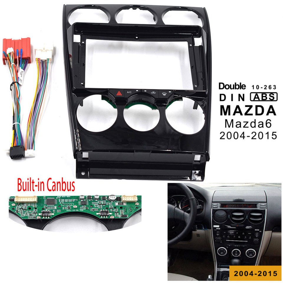 

9-дюймовая автомобильная рама для Mazda 6 2004-2015】Стереопанель Dash Double Din, совместимая с переменным током, встроенный Canbus и кабель питания