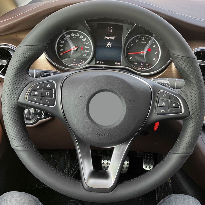 

Кожаная накладка на руль автомобиля для Mercedes Benz W176 W246 W205 C117 C218 X218 W213 X156 X253 W166 X166 EQV W447, Черная