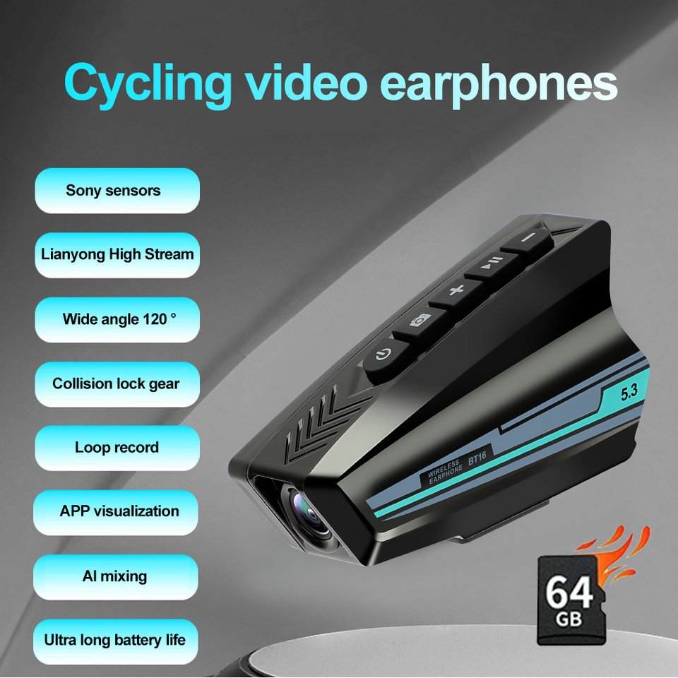 

Bluetooth-гарнитура для мотоциклетного шлема V5.3, водонепроницаемая с HD-видеорегистратором 1080P, широкий угол, 2000 мАч, наушники с громкой связью и вызовом