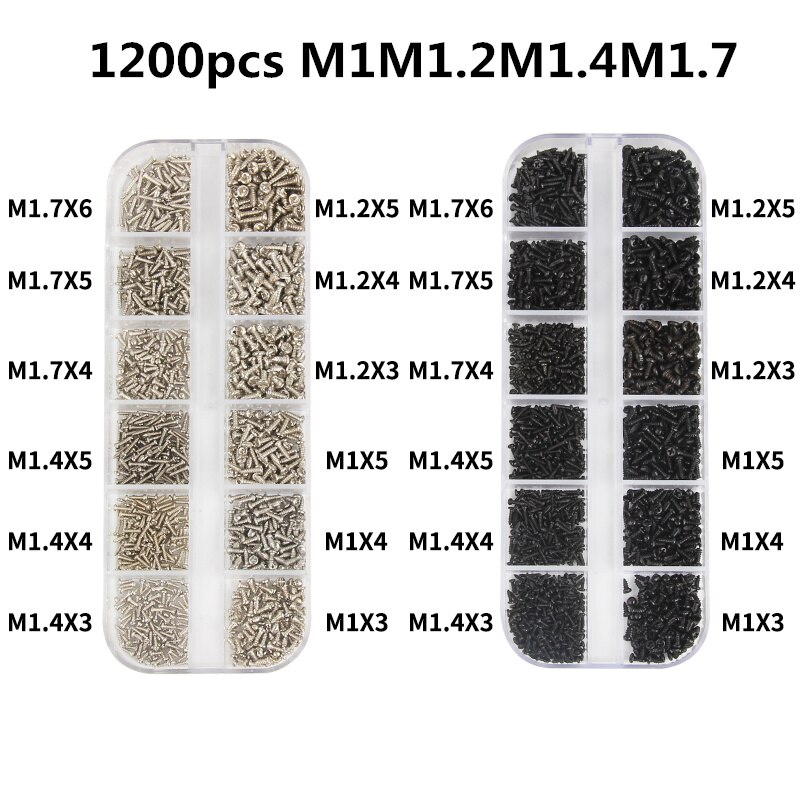 

1200 шт. разные винты для микроочков M1 M1.2 M1.4 M1.7, набор саморезов с круглой головкой, электронные маленькие деревянные мини-винты