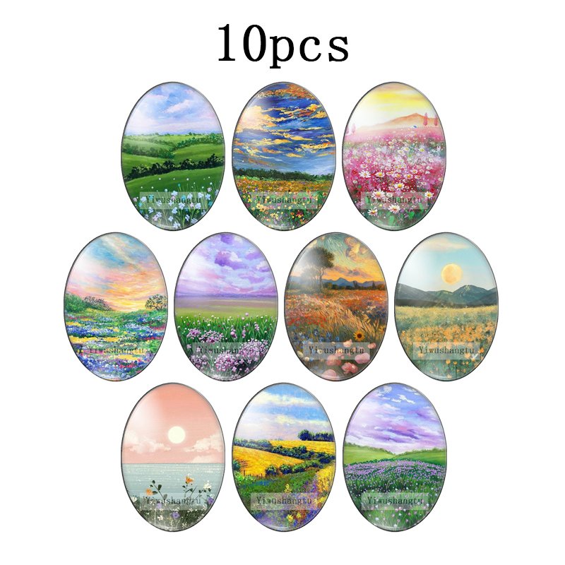 

Oil paint flowers trees sunset Art Paintings 13x18mm/18x25mm/30x40mm Oval photo glass cabochon demo flat back Making findings