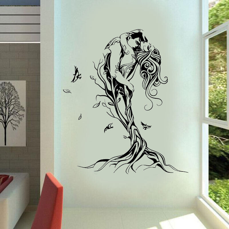 

Виниловые модные настенные Стикеры, абстрактные наклейки с надписью Love Couple Tree, домашняя спальня, гостиная, декоративные наклейки, высокое качество, Фреска W12