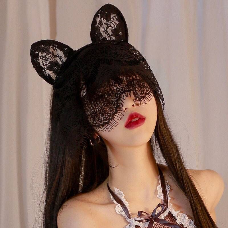 

Креативная новая кружевная вуаль с кошачьими кроличьими ушками, повязка для волос, женская сексуальная повязка на голову, головной убор, шапки для девичника, День святого Валентина