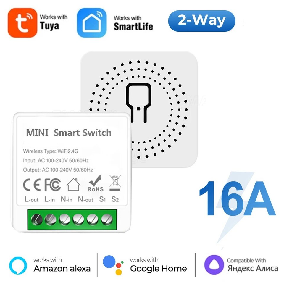 

Мини-переключатель Wi-Fi Tuya, 16А, Модуль Домашней Автоматизации Двойного Направления