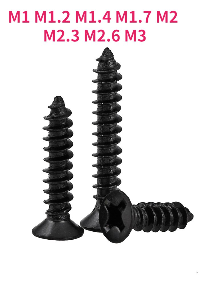 

Черный крестообразный потайной саморез M1-M3