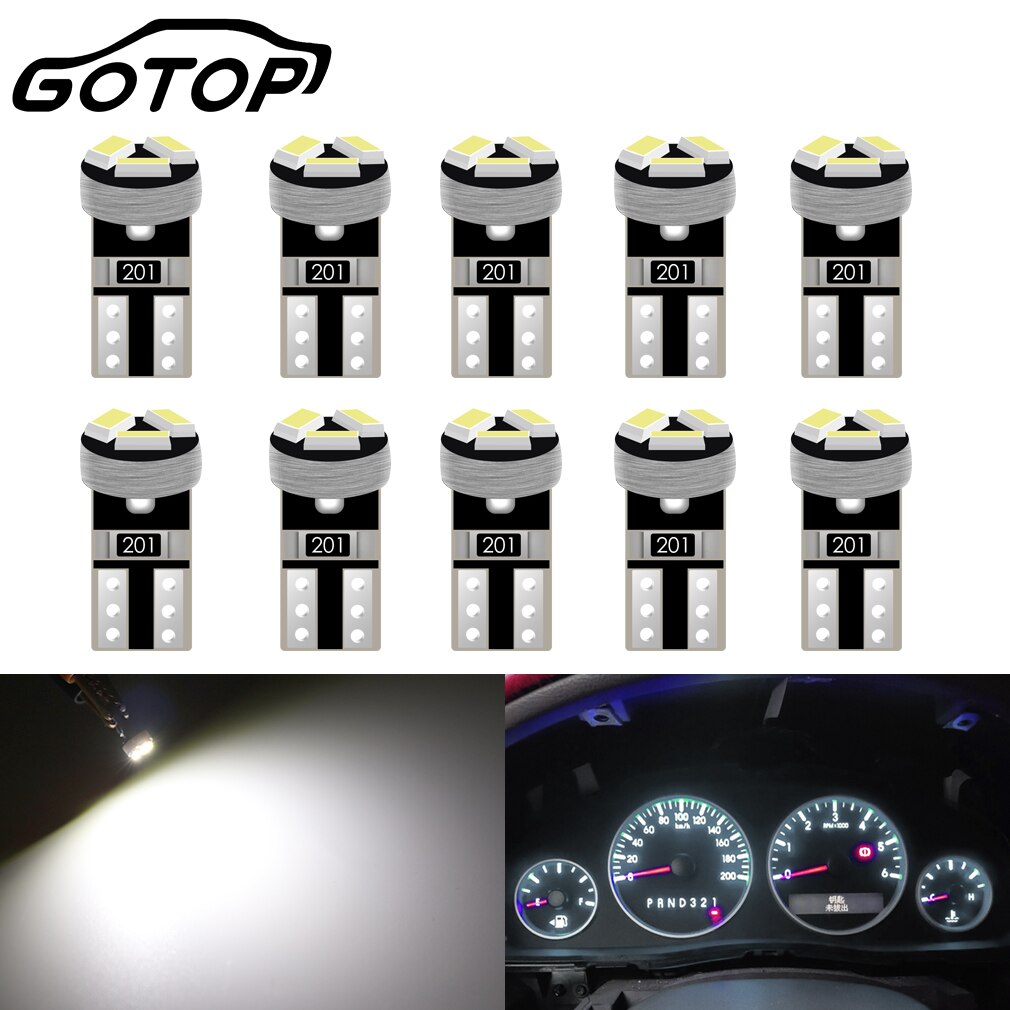 

10 шт. T5 Светодиодная лампа W3W W1.2W Led 3014 SMD освещение салона автомобиля Приборная панель лампочка постоянного тока 12 В клин авто инструмент 6000K