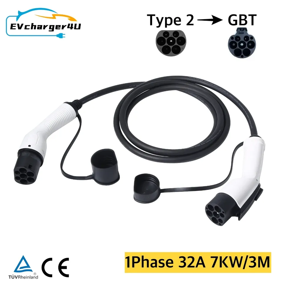 

EVcharger4U Type2 к GBT Кабель для зарядки EV 1 фаза 32A 7 кВт 3 м Шнур для электромобиля Type 2 GB/T для зарядной станции