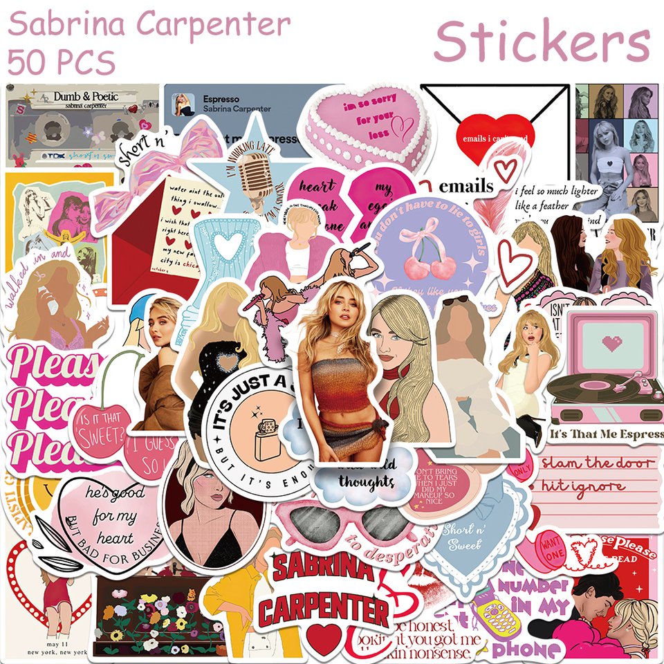 

50 шт., наклейки PickJoy Sabrina Carpenter розовые