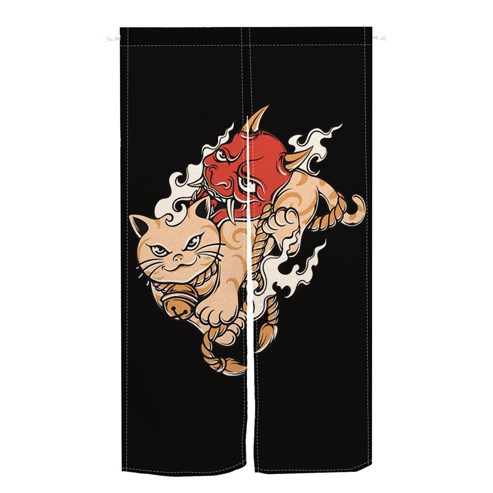 

Льняная японская дверная занавеска Noren Ukiyo-e "Счастливые кошки"