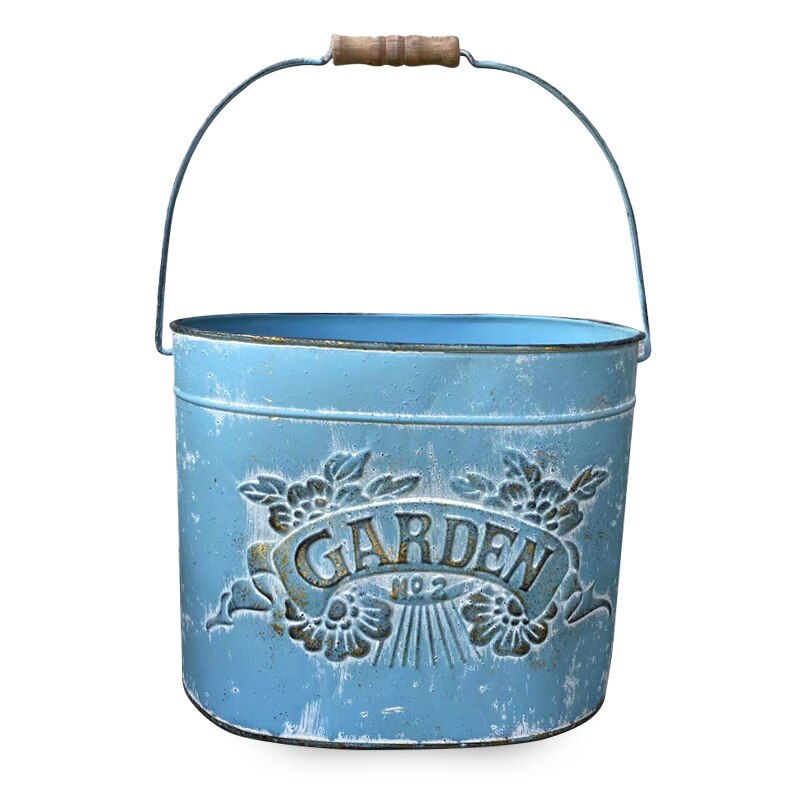 

Outdoor Garden Flower Tub Metal Planter Pots Hanging Iron Plant Flower Pots With Handle Home Garden Decorations