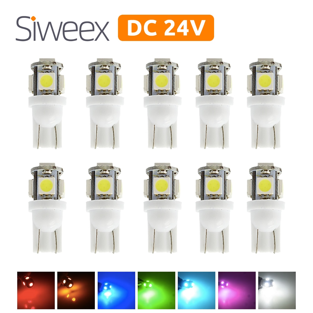 

10 шт. T10 24 В клин 5-SMD 5050 светодиодные белые фонари для внутреннего оформления грузовика, приборная панель, ступенчатая купольная карта, грузовая площадка, лампа накаливания