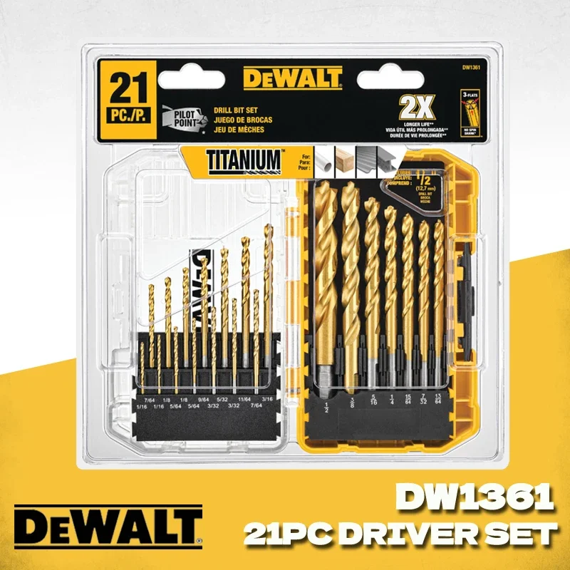 

Набор сверл DEWALT титановым покрытием 21 шт