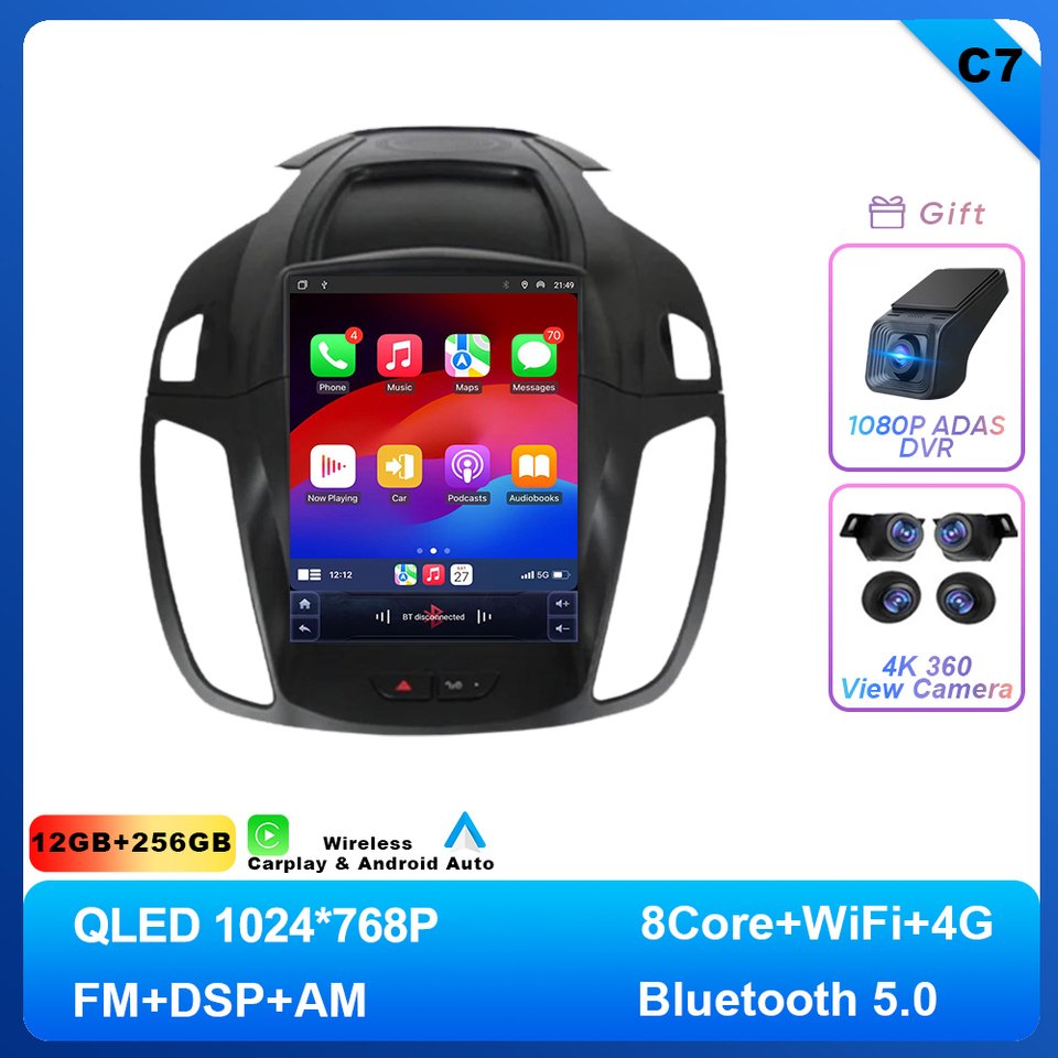 

Автомобильный радиоприемник Android 14 Carplay для Ford Kuga 2 Escape 3 2012-2019 9,7-дюймовый мультимедийный плеер 4G Wi-Fi Беспроводное аудиорадио GPS 2 din