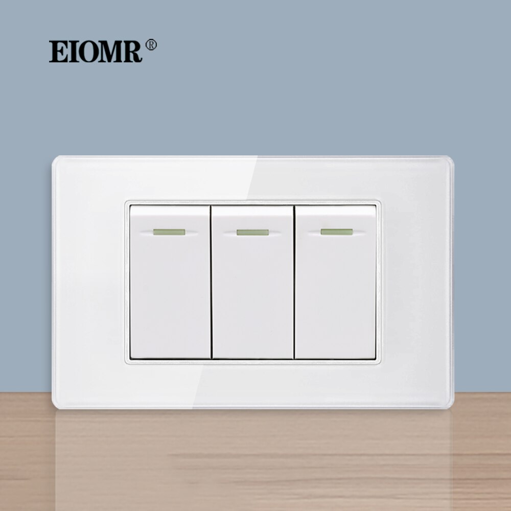 

Стандартный Настенный Выключатель EIOMR US BR, 3 клавиши, 1 / 2 канала, белая кристаллическая стеклянная панель, размер 118*75 мм, 10 А, стандартный выключатель для улучшения дома