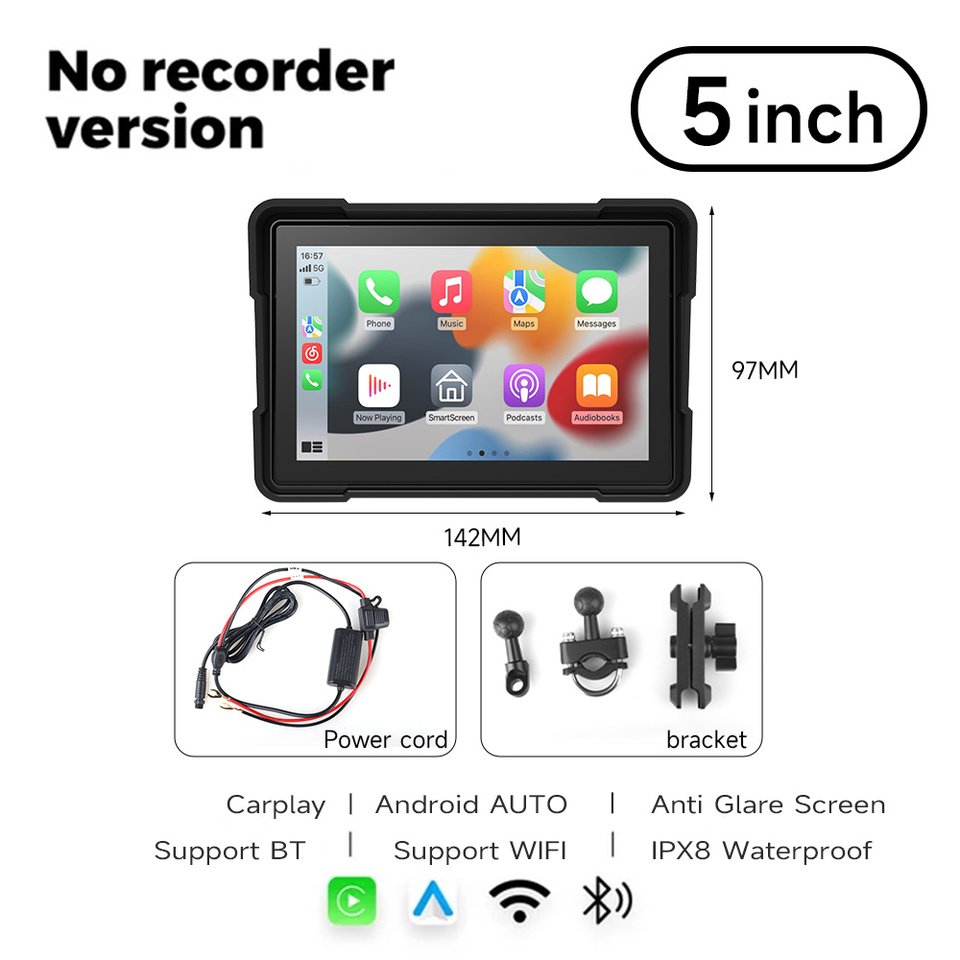 

JIUYIN 5-дюймовый мотоциклетный навигационный 2K IPX8 беспроводной CarPlay Android Auto Airplay экран монитор мотоцикла BT