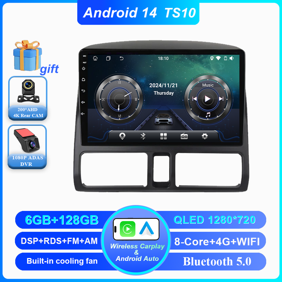 

Автомобиль Android 14, для Honda CR-V CRV 2001 2002 2003 2004 2005 2006, автомобильный мультимедийный видеоплеер, навигация, GPS Carplay Screeo