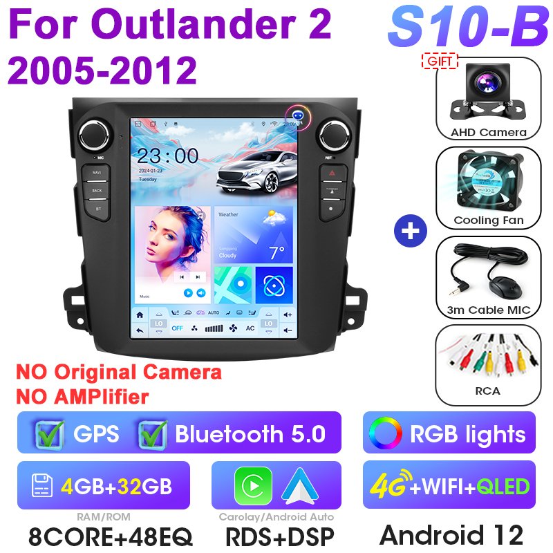 

Автомобильный радиоприемник 2 Din Android 12, мультимедийный видеоплеер для Mitsubishi Outlander Xl 2 2005-2012 для Citroen C-Crosser 2007-2013 4G
