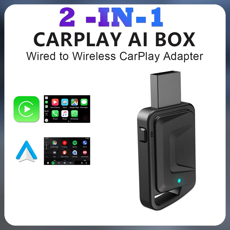 

2 в 1 проводной к беспроводному адаптеру CarPlay Android Auto для OEM автомобильной стереосистемы с USB-ключом Smart Mini Box Plug and Play Bluetooth