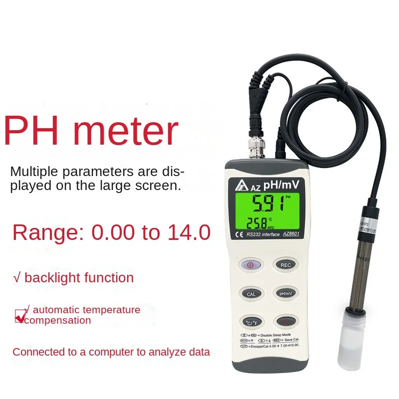 

Измеритель pH AZ8601, высокоточный анализатор pH/ORP для аквариумной воды, водонепроницаемый Высокоточный монитор