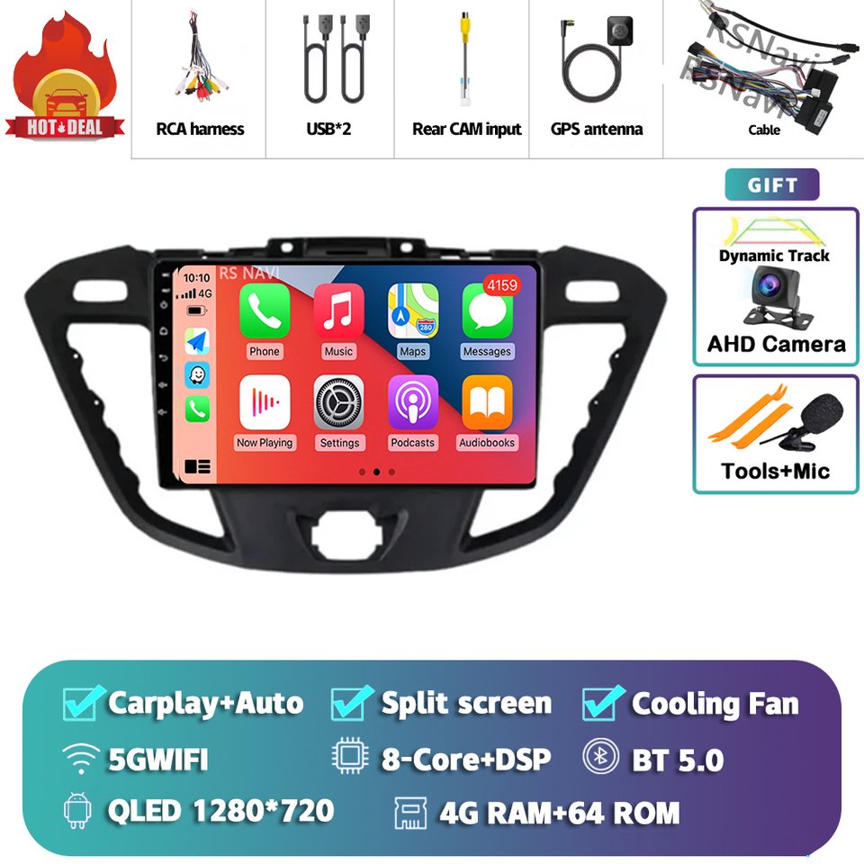 

Автомагнитола Carplay на Android 14 с экраном 2K, мультимедийный плеер для Ford Tourneo Custom 1 I Transit 2012-2021, Авторадио, стерео