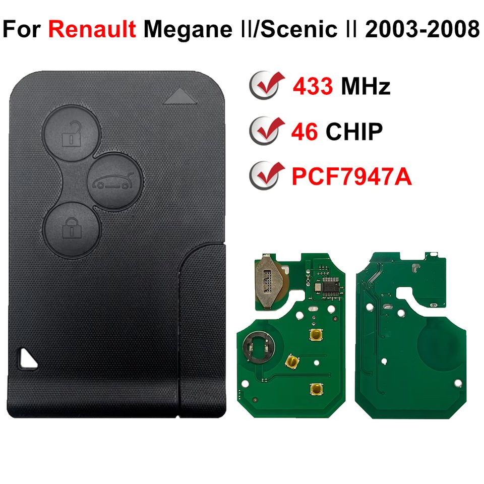 

Удаленный ключ от автомобиля 433 МГц PCF7947A 46, чип для Renault Megane II Scenic II Grand Scenic II 2003 2004 2005 2006 2007 2008
